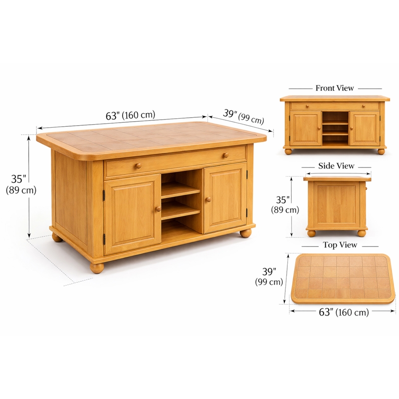 Sunset Trading Oak Selections Transitional Kitchen Island in Oak/Beige Wood
