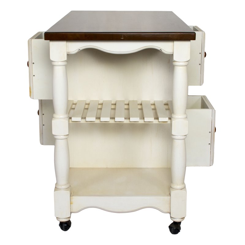 Sunset Trading Andrews 4-Drawer Wood Kitchen Cart in Antique White/Chestnut