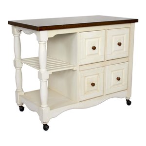 Sunset Trading Andrews 4-Drawer Wood Kitchen Cart in Antique White/Chestnut