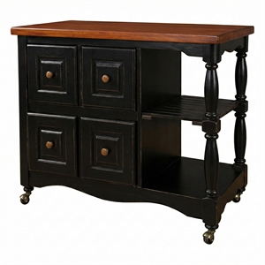 Sunset Trading Regal Farmhouse Wood Kitchen Cart in Antique Black/Cherry