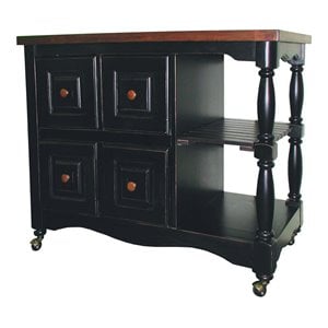 Sunset Trading Regal Farmhouse Wood Kitchen Cart in Antique Black/Cherry