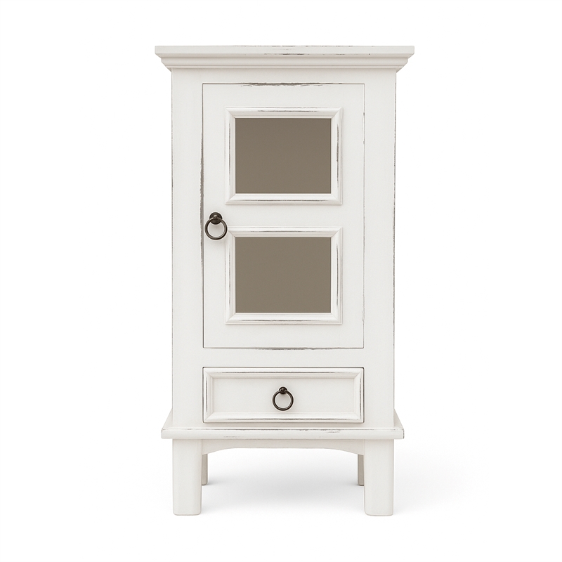 Sunset Trading Cottage 1-Door Wood End Table/Nightstand in Distressed White