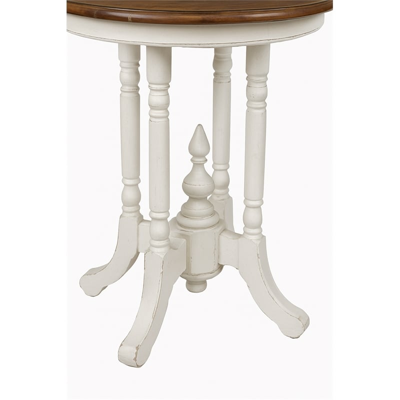 Sunset Trading Cottage Round End Table in Distressed White and Brown Wood