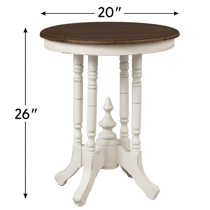 Sunset Trading Cottage Round End Table in Distressed White and Brown Wood