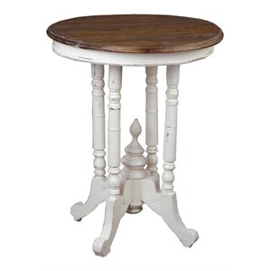 sunset trading cottage round end table in distressed white and brown wood
