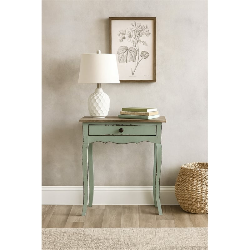 Sunset Trading Cottage Transitional Wood Table with Limewash Top in Bahama Green