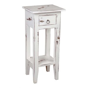 sunset trading cottage narrow wood side table in heavy distressed white washed
