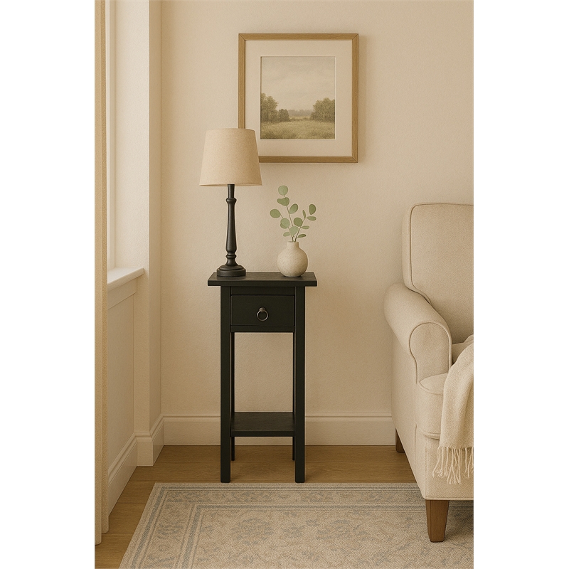 Sunset Trading Cottage Narrow Wood Side Table in Distressed Antique Black