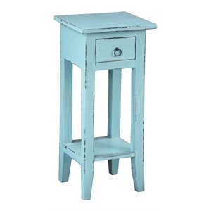 sunset trading cottage narrow wood side table in beach blue/antique iron