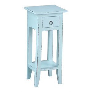 sunset trading cottage narrow wood side table in sky blue/antique iron