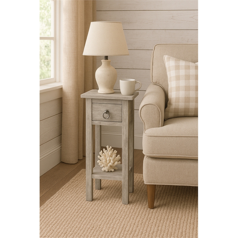 Sunset Trading Cottage Narrow Wood Side Table in Distressed Light Gray