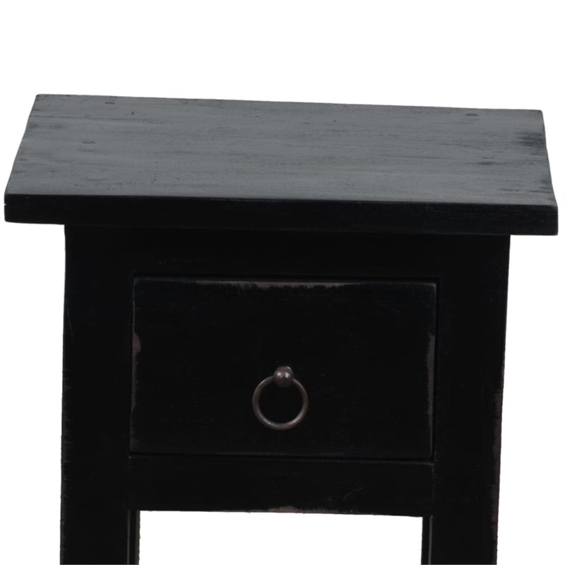 Sunset Trading Cottage Narrow Wood Side Table in Antique Black and Raftwood Top