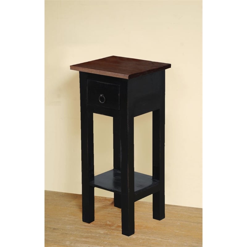 Sunset Trading Cottage Narrow Wood Side Table in Antique Black and Raftwood Top