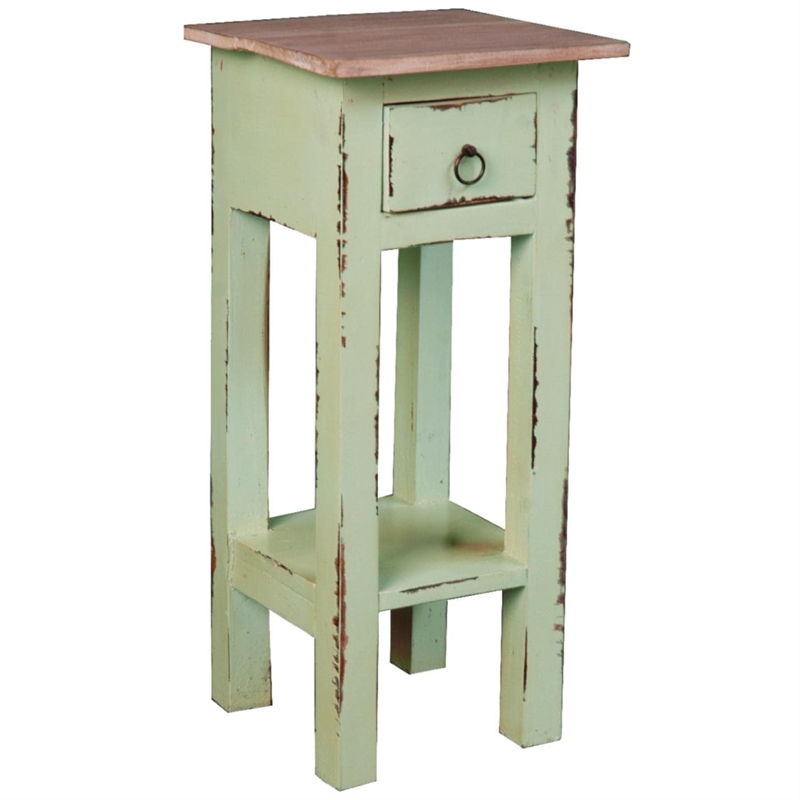 Sunset Trading Cottage Narrow Wood Side Table in Bahama Green and Limewash Top