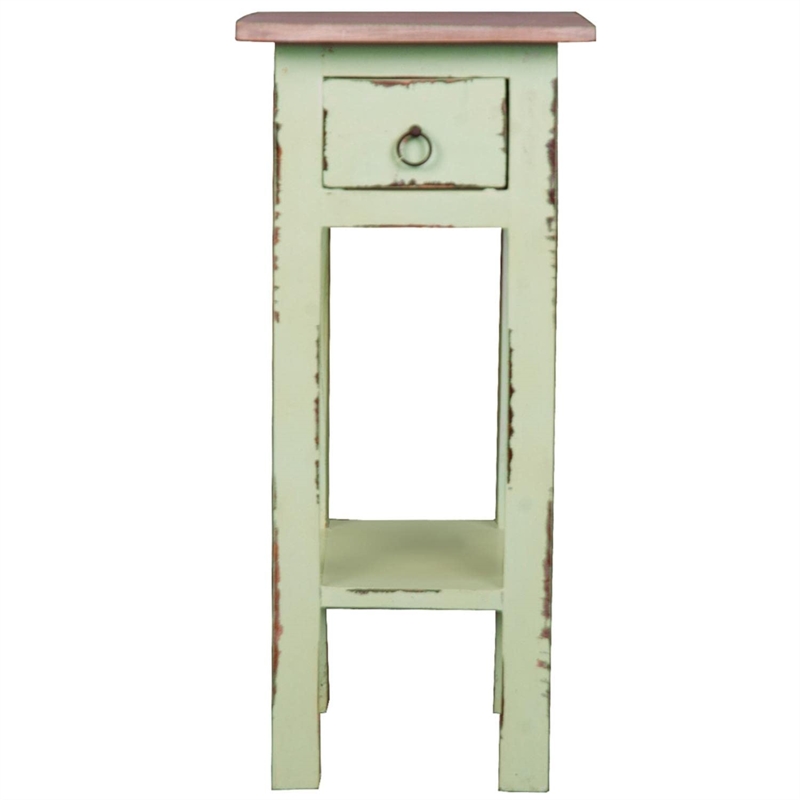 Sunset Trading Cottage Narrow Wood Side Table in Bahama Green and Limewash Top