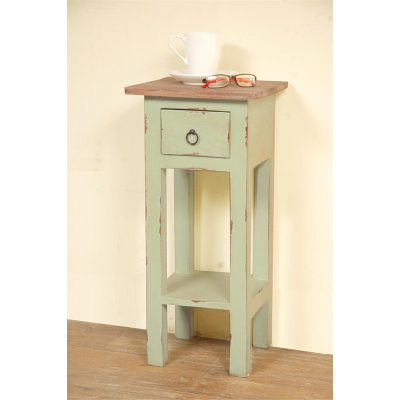 Sunset Trading Cottage Narrow Wood Side Table in Bahama Green and Limewash Top