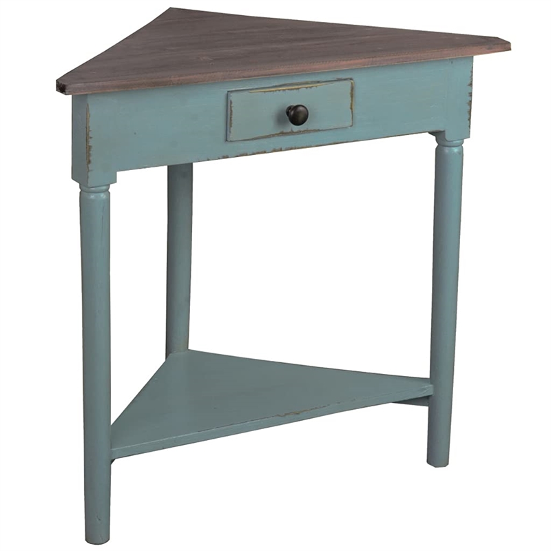 Sunset Trading Cottage Wood Corner Table in Distressed Beach Blue/Raftwood