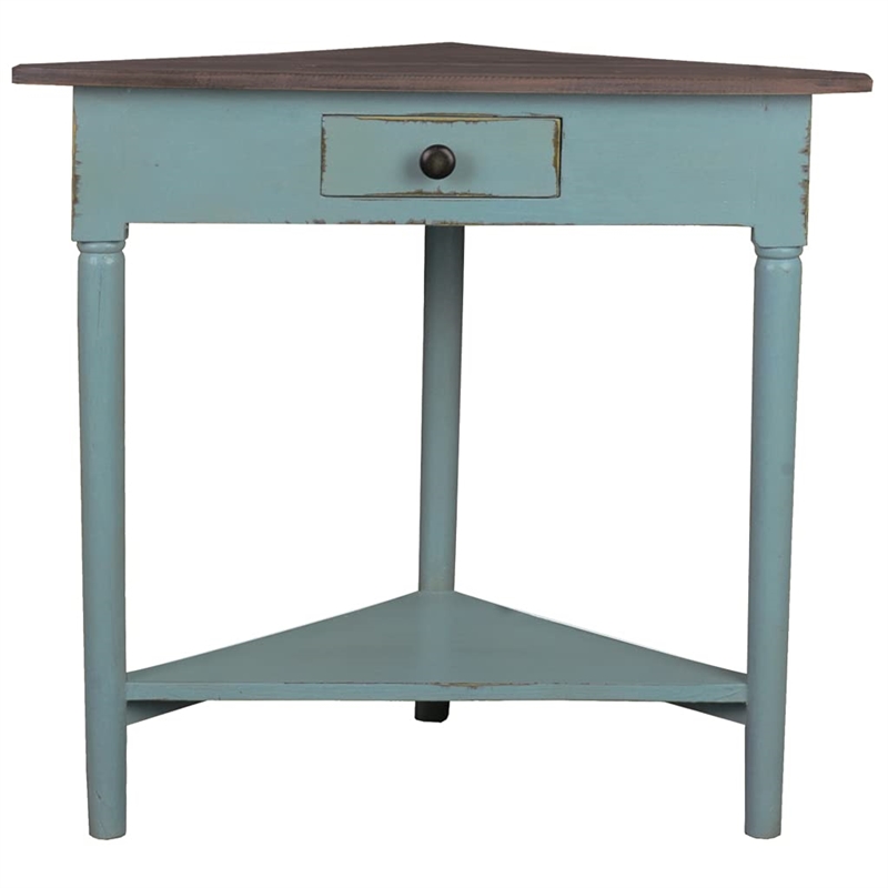 Sunset Trading Cottage Wood Corner Table in Distressed Beach Blue/Raftwood