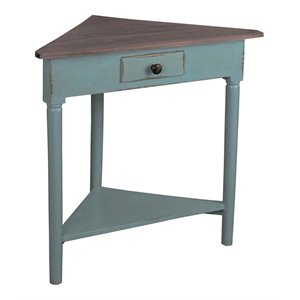 sunset trading cottage wood corner table in distressed beach blue/raftwood