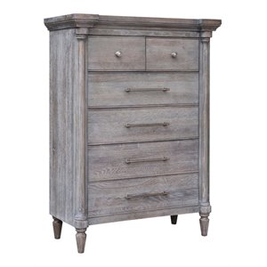 sunset trading fawn 6-drawer transitional wood bedroom chest in distressed gray