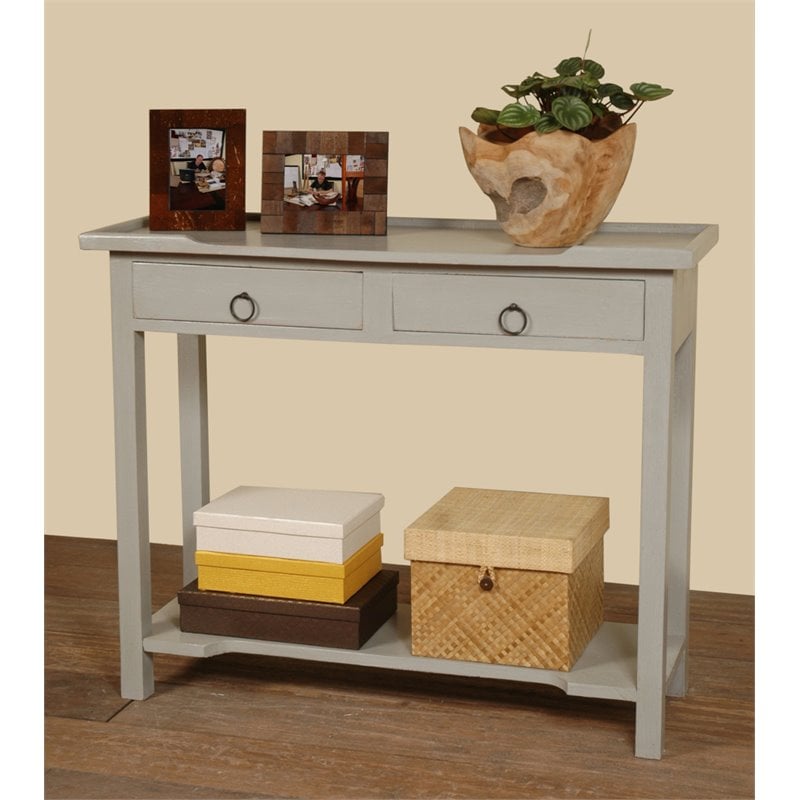 Sunset Trading Cottage Wood Console Table with 2 Drawers & Shelf in Antique Gray