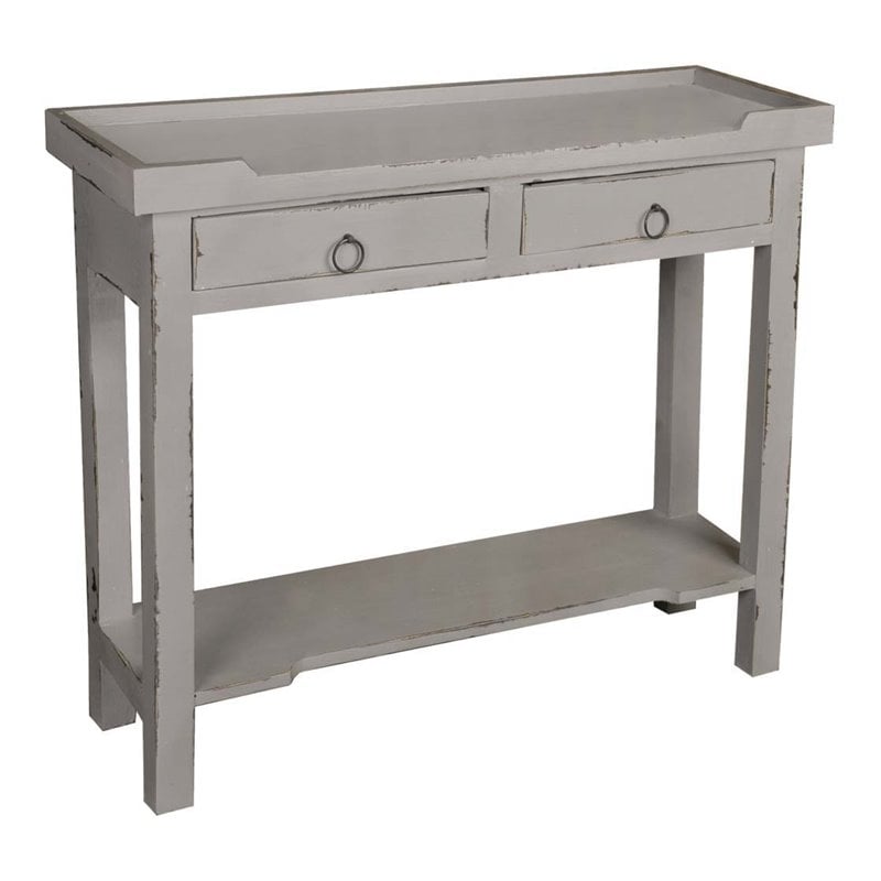 Sunset Trading Cottage Wood Console Table with 2 Drawers & Shelf in Antique Gray