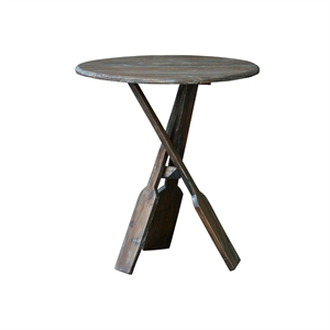 Sunset Trading Cottage Round Boat Oar Wood Accent Table in Distressed Brown/Blue