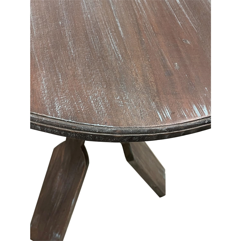 Sunset Trading Cottage Round Boat Oar Wood Accent Table in Distressed Brown/Blue