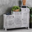Sunset Trading Cottage Wood 3-Tiered Shutter Cabinet in Distressed Light Gray