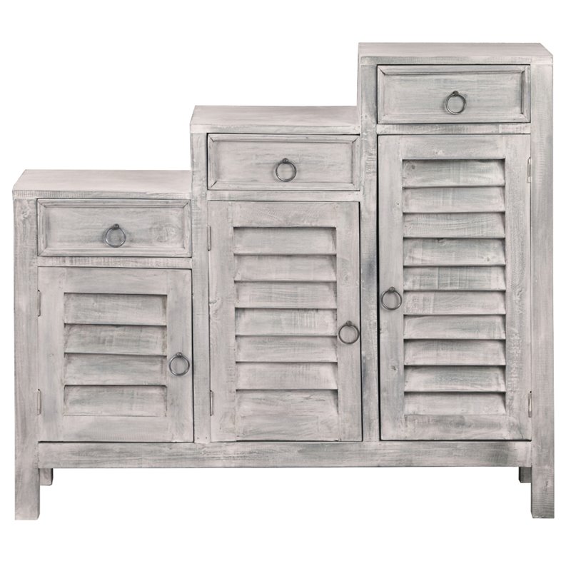 Sunset Trading Cottage Wood 3-Tiered Shutter Cabinet in Distressed Light Gray
