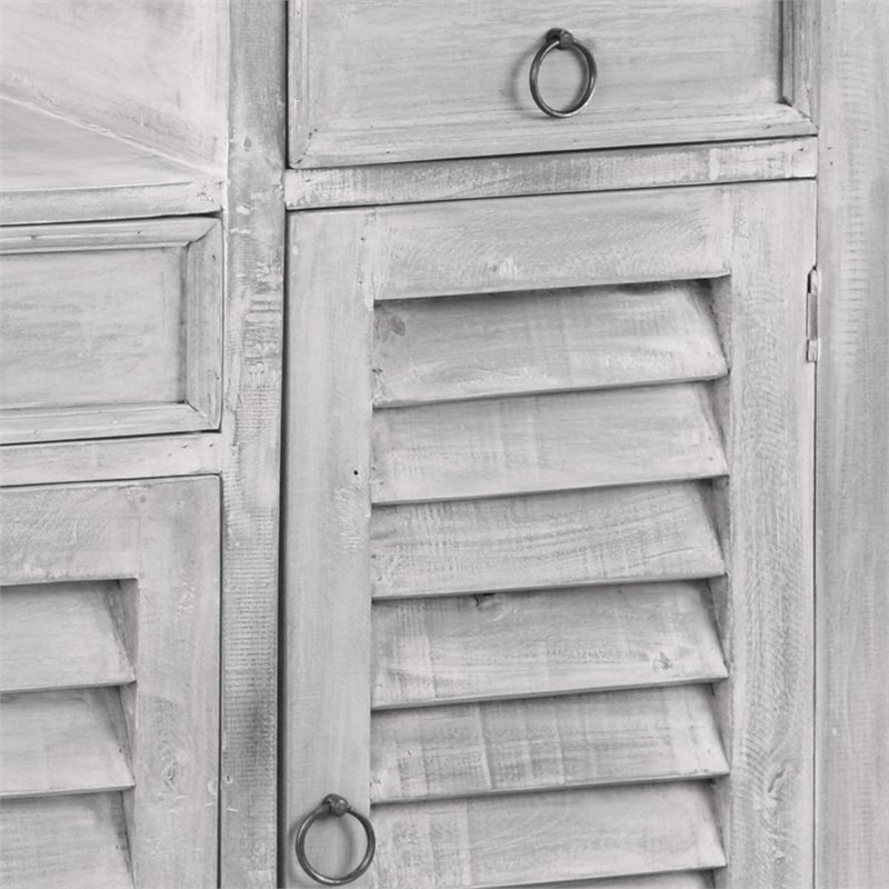 Sunset Trading Cottage Wood 3-Tiered Shutter Cabinet in Distressed Light Gray