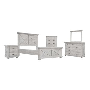 sunset trading crossing barn 5-piece wood queen bedroom set in distressed gray