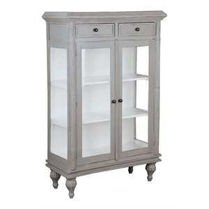 sunset trading cottage transitional wood cabinet in distressed gray/white curio