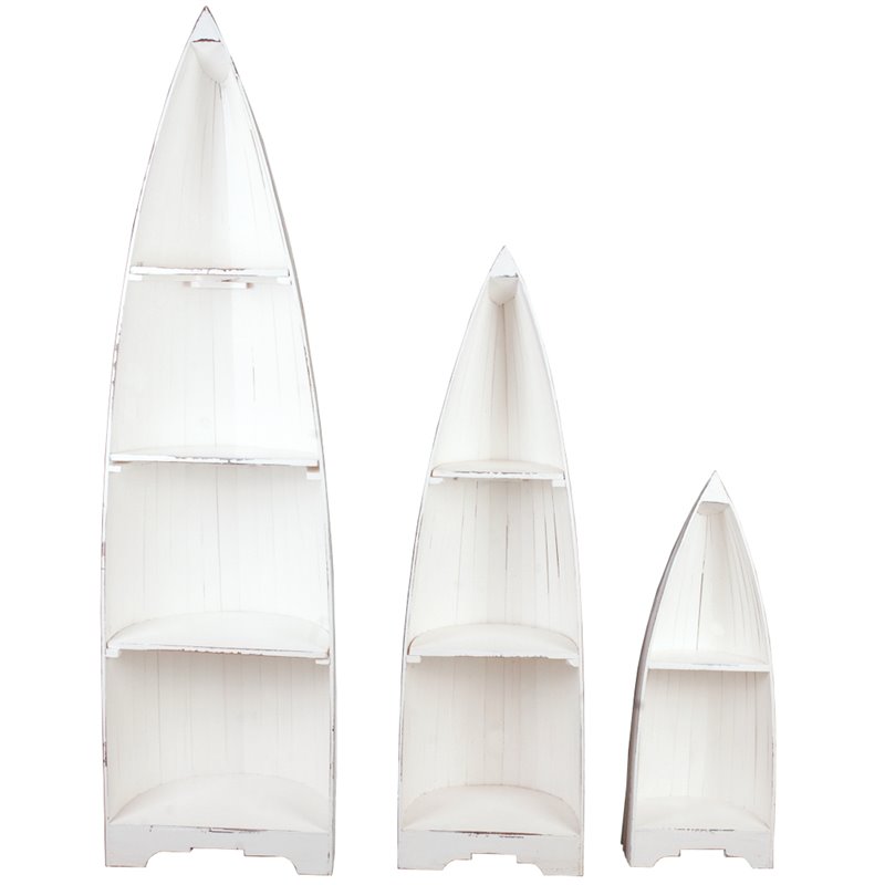 Sunset Trading Cottage 3-Piece Coastal Wood Boat Shelves in Distressed White