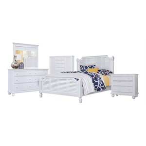 sunset trading 5-piece wood king bedroom set with 3-drawer nightstand in white