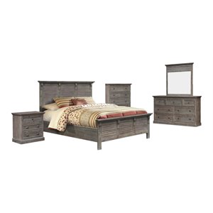 sunset trading solstice 5-piece coastal wood queen bedroom set in gray and brown