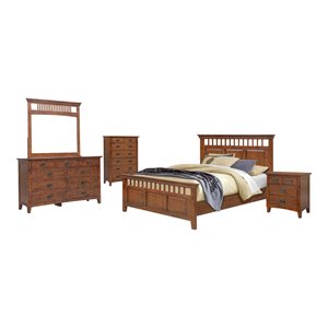 sunset trading mission bay 5-piece solid wood queen bedroom set in amish brown