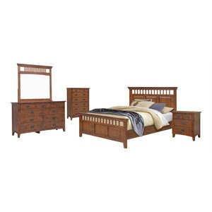 sunset trading mission bay 5-piece solid wood king bedroom set in amish brown