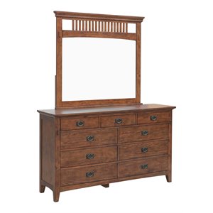 sunset trading mission bay wood double bedroom dresser & beveled mirror in brown