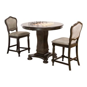 Sunset Trading Vegas 3-Piece 42.5&quot Wood Dining/Chess/Poker Table Set in Gray