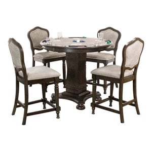Sunset Trading Vegas 5-Piece 42.5&quot Wood Dining/Chess/Poker Table Set in Gray