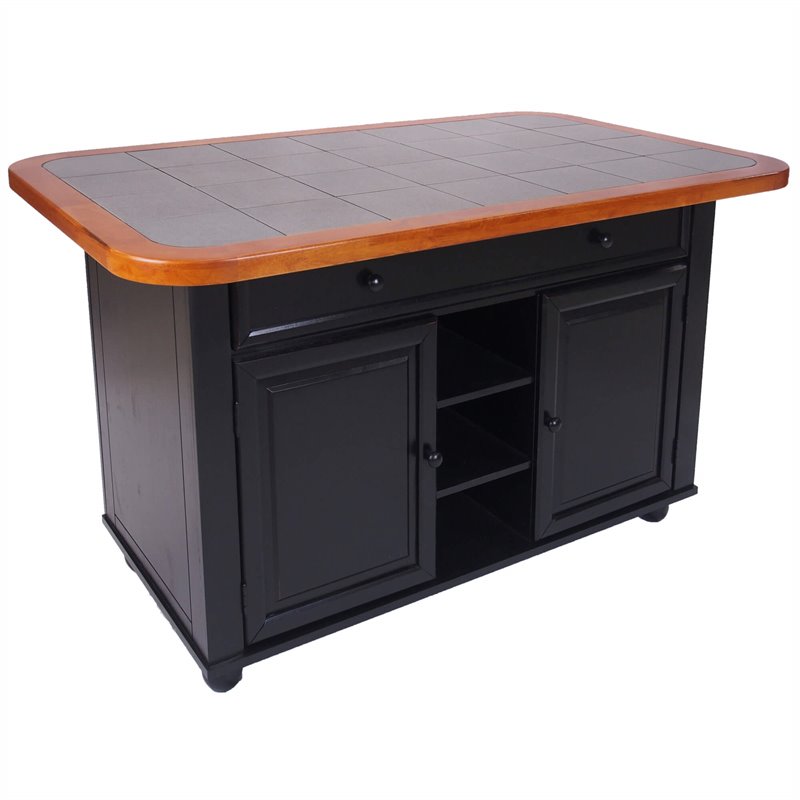 Sunset Trading 3-Piece Tile Top Wood Kitchen Island Set in Antique Black
