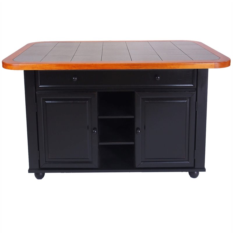 Sunset Trading 3-Piece Tile Top Wood Kitchen Island Set in Antique Black