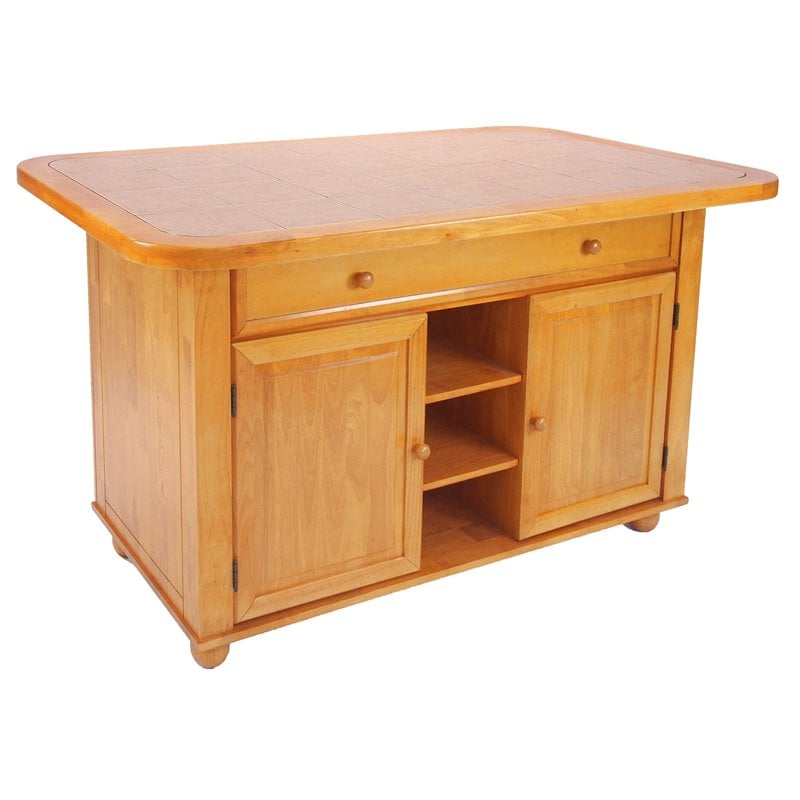 Sunset Trading Oak Selections 3-Piece Tile Top Wood Kitchen Island Set in Oak