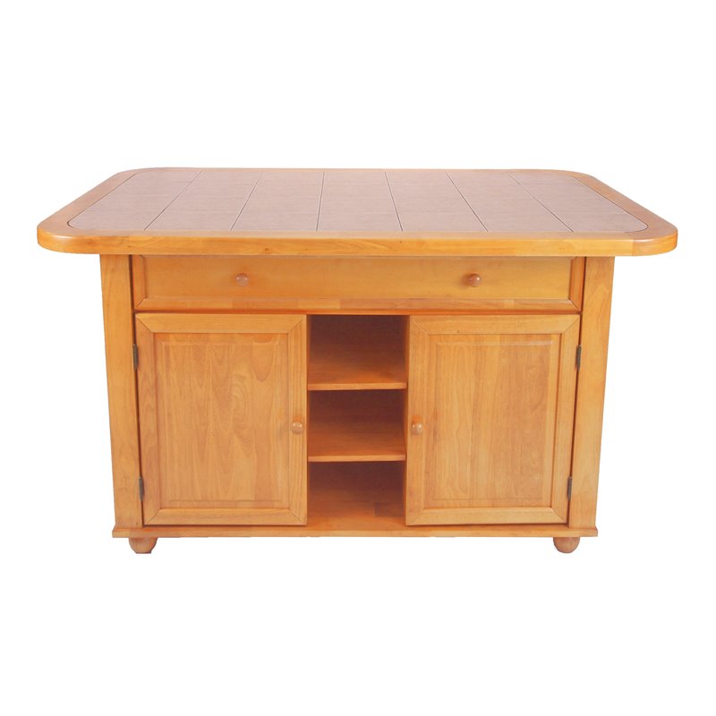 Sunset Trading Oak Selections 3-Piece Tile Top Wood Kitchen Island Set in Oak