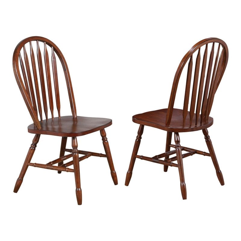 Andrews Arrowback Windsor Dining Side Chair Chestnut Brown Solid Wood Set of 2