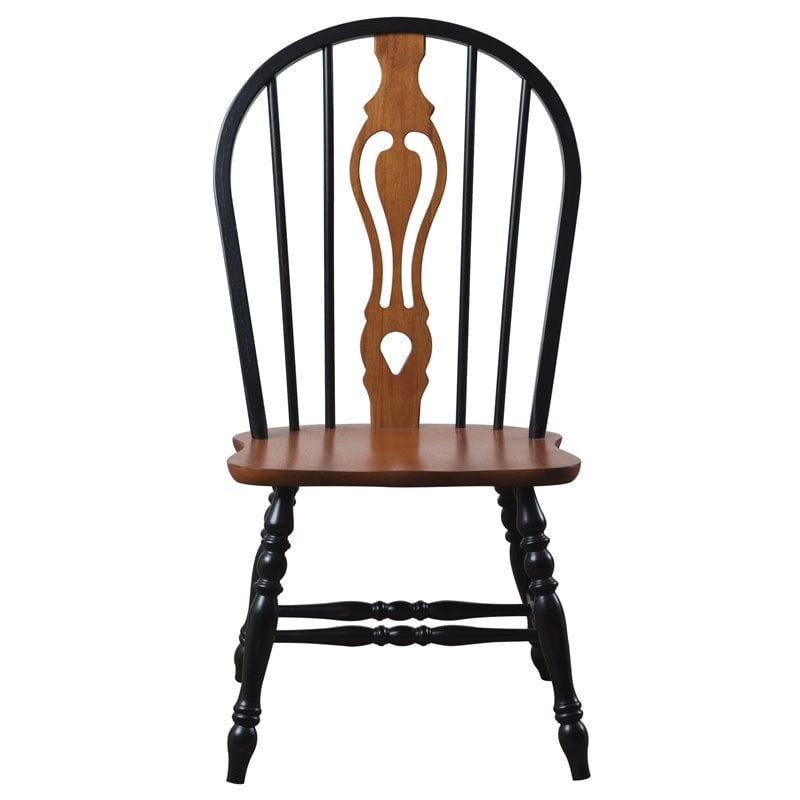 Selections Keyhole Windsor Dining Side Chairs Black/Cherry Solid Wood Set of 2
