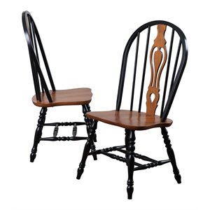 Selections Keyhole Windsor Dining Side Chairs Black/Cherry Solid Wood Set of 2