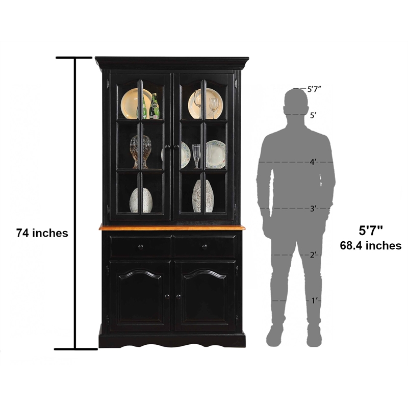 Sunset Trading Wood Keepsake Buffet and Lighted Hutch in Antique Black/Cherry