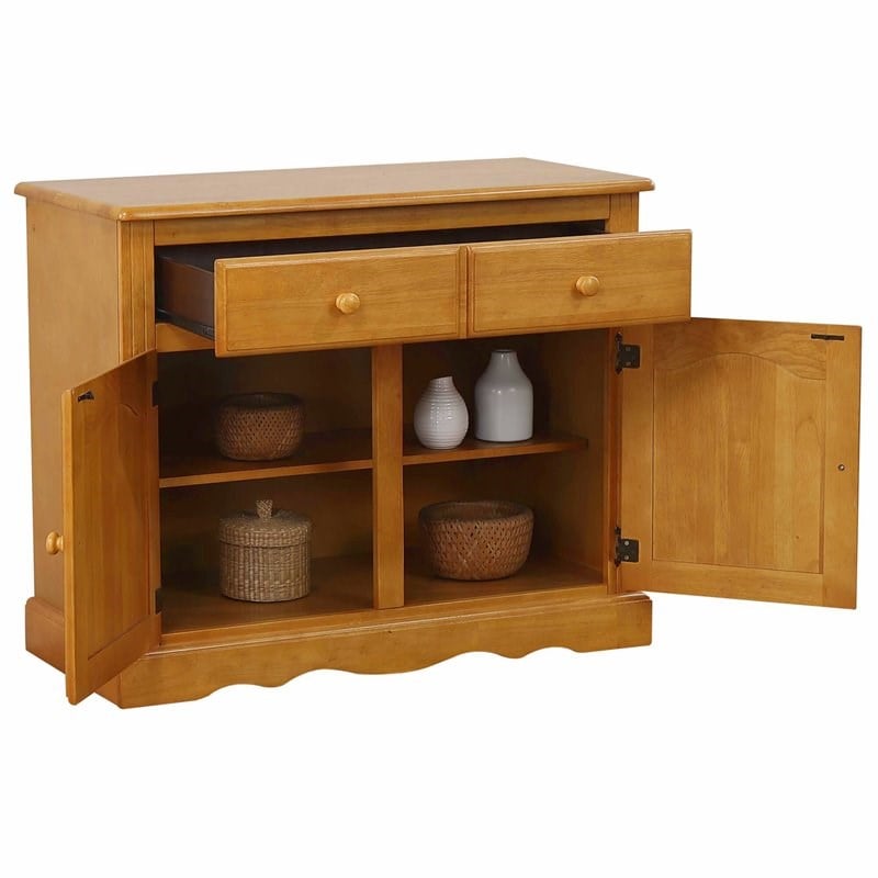 Sunset Trading Oak Selections Wood Keepsake Buffet and Lighted Hutch in Oak